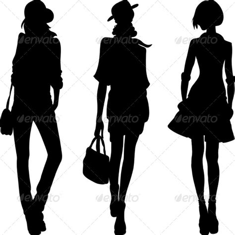 Vector Silhouette Of Fashion Girls Top Models By
