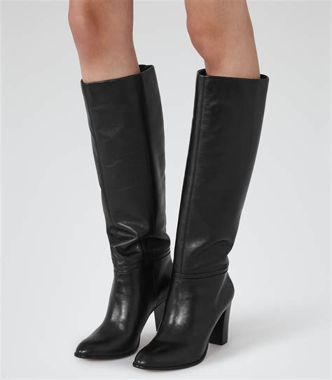 andi black knee high leather boots reiss