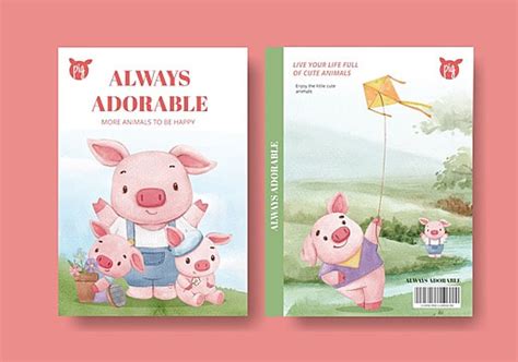 cover book template  adorable animals concept brochure template