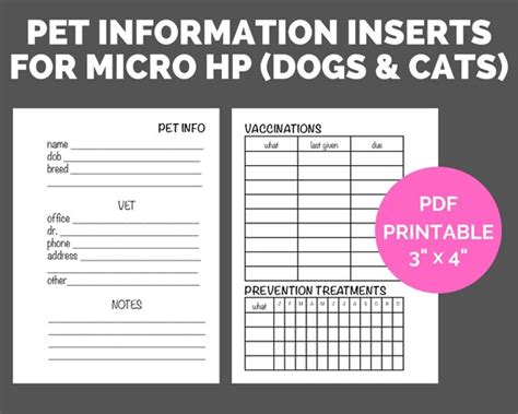 pet information sheets dogs cats printable  happy etsy