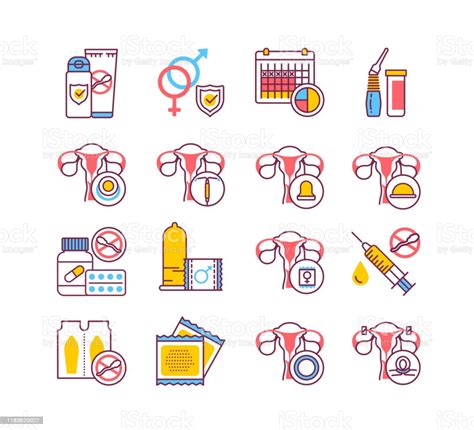 contraceptive methods color line icons set safety sex sign birth