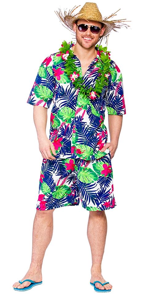 Hawaiian Suit Mens Fancy Dress Beach Hula Party Tropical Adults Hawaii