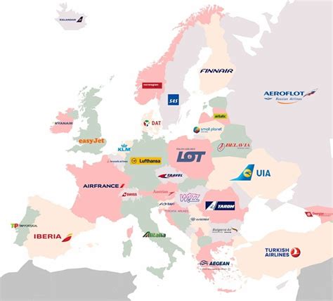 main airlines  european countries mapporn