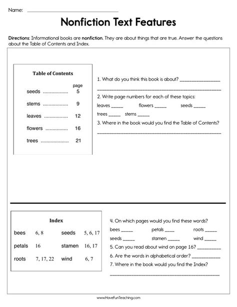 nonfiction text features worksheet  fun teaching