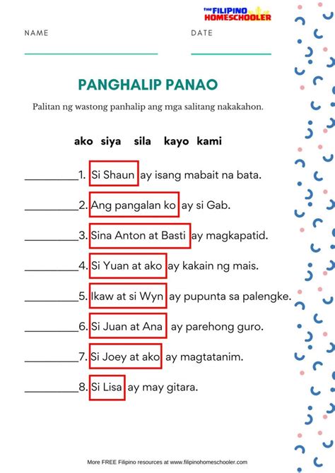 Free Panghalip Panao Worksheet Set 2 The Filipino Pandiwa Worksheet