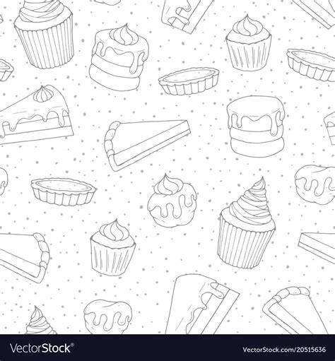 hand drawn pastry seamless pattern  cakes vector image