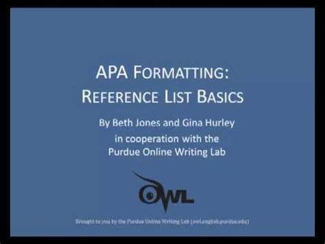 purdue owl  formatting reference list basics youtube