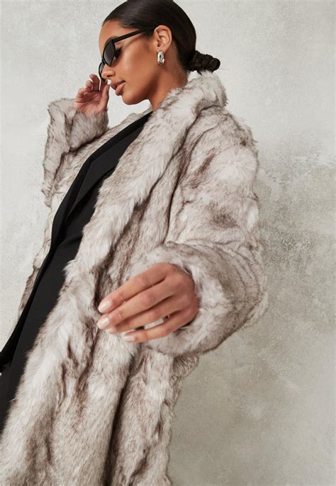 premium grey faux fur shawl coat missguided