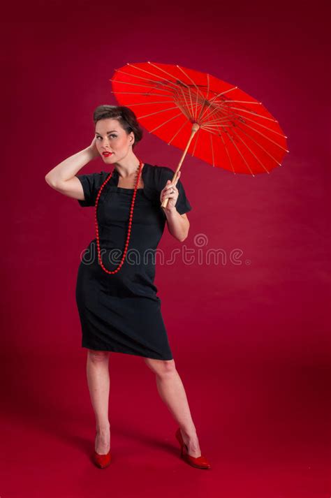 Umbrella Pinup Girl Stock Image Image Of Looking Shower 26955433
