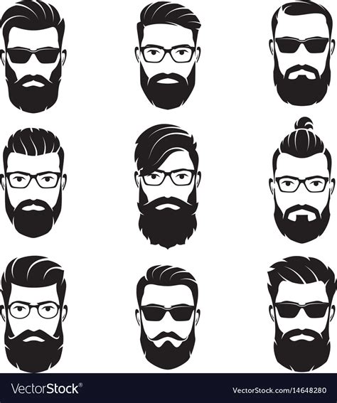 Set Of Bearded Men Faces Hipsters Royalty Free Vector Image