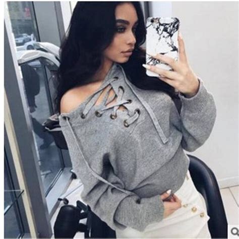 buy 2016 new autumn lace up knitted sweatshirts women