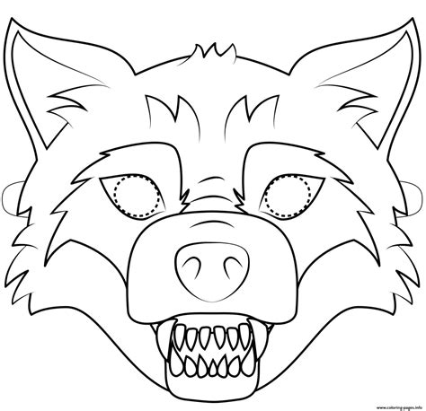 big bad wolf mask outline halloween coloring page printable