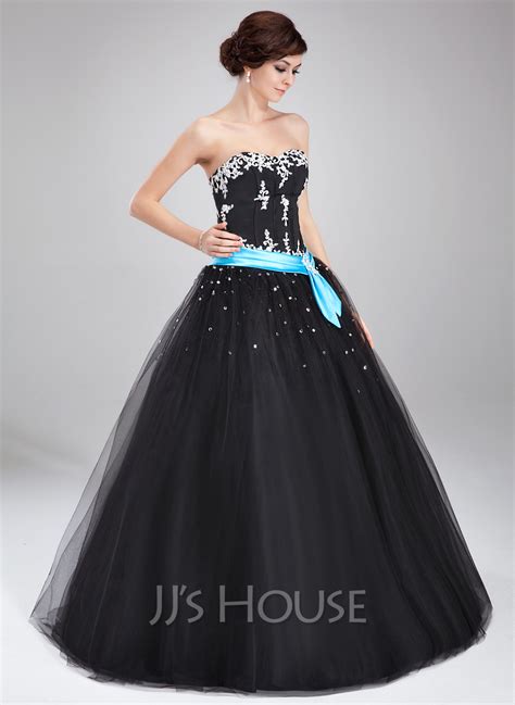 ball gown sweetheart floor length tulle quinceanera dress with sash