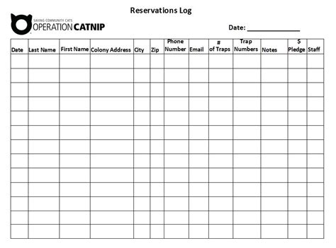 reservation log templates   printable word excel samples formats examples