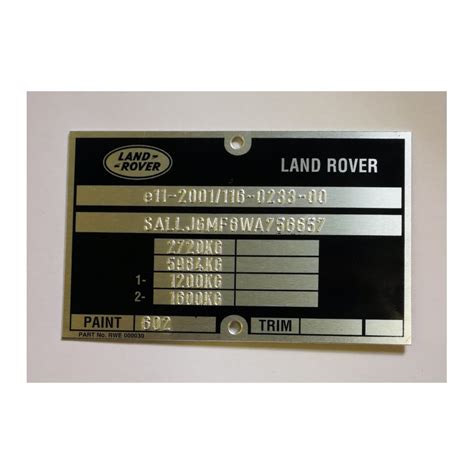 land rover id plate vin plate body plate