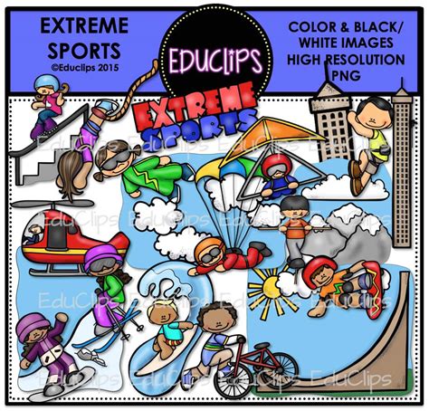 Extreme Sports Clip Art Bundle Color And Bandw Edu Clips