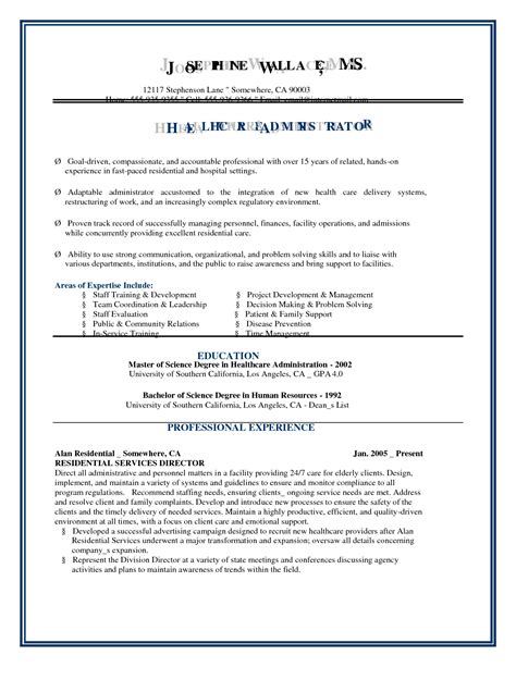healthcare resume healthcare administrator resume