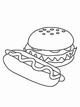 Hamburger Colorear Junk Colouring Fast Hotdog Nuggets sketch template