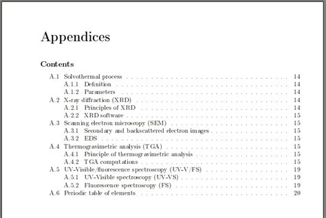 appendices   table  contents  appendix  article tex