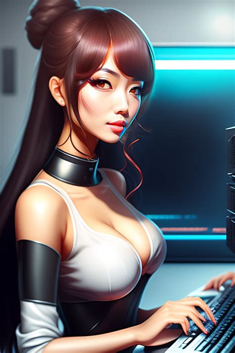Lexica Sexy Anime Girl Working On Computer