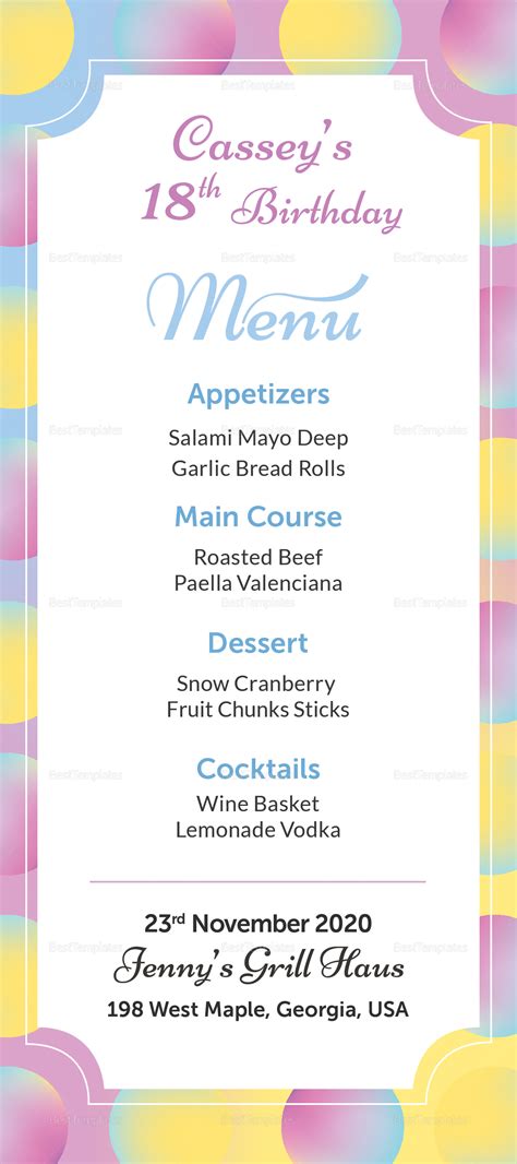 birthday dinner menu design template  psd word publisher illustrator indesign