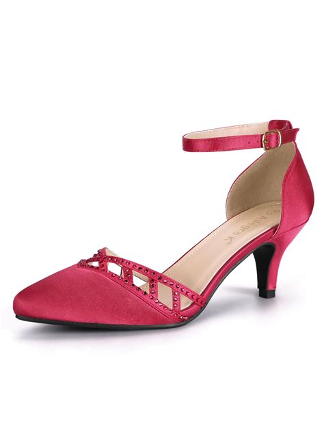 women s kitten heel ankle strap rhinestone pumps red sandals 6 m us