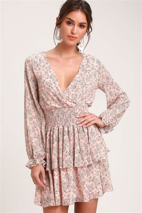 cute light pink floral print dress long sleeve dress dress lulus