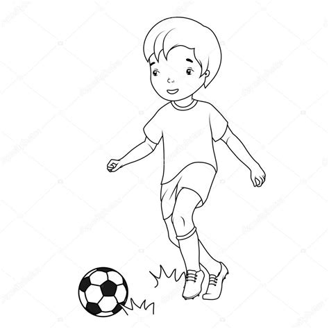 libro para colorear niño jugando fútbol vector gráfico