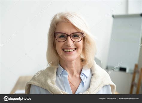 Smiling Attractive Senior Businesswoman Wearing Glasses Head Sho