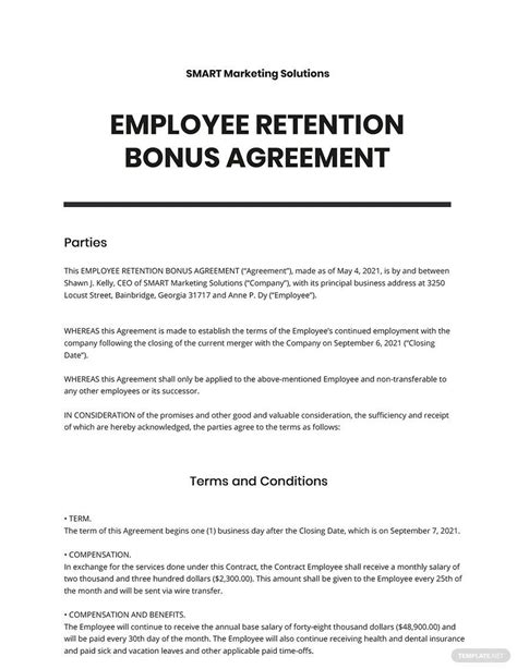 employee retention agreement template google docs word apple pages