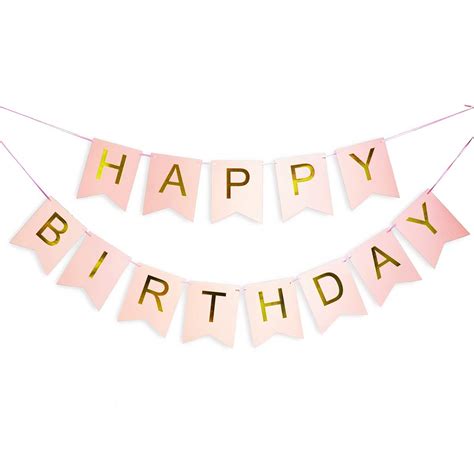 buy pink happy birthday banner  shimmering gold letters happy