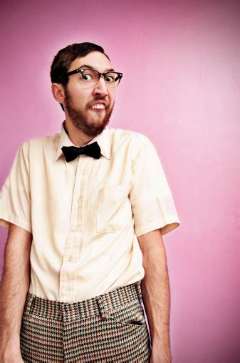 Nerd Guy With Glasses Bow Tie And Pink Background Stock