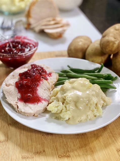 roasted turkey breast and gravy cooking with chef bryan