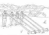 Alphorn Coloring Swiss Switzerland Pages Players Alps Printable Color Printables School Kids Player Print Drawing Cartoons Visit Animals sketch template