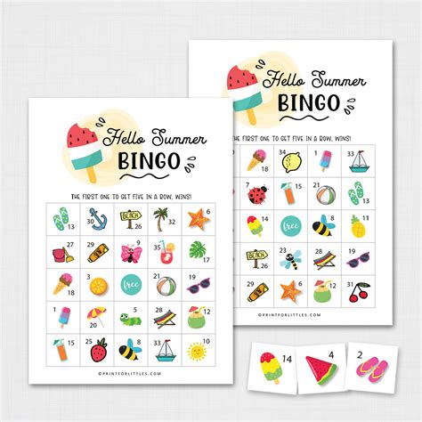 printable summer bingo game activities  kids