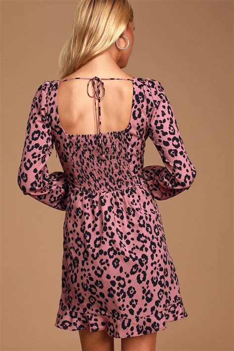 Fierce And Fabulous Mauve Pink Leopard Print Lace Up Mini Dress Mini