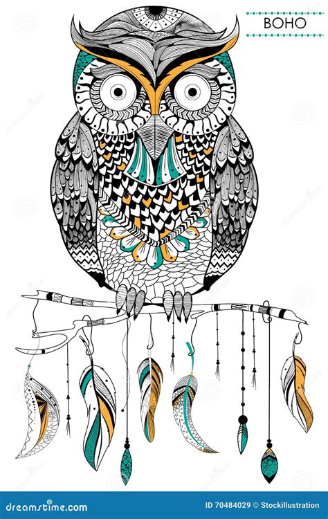 tribal boho style owl stock vector illustration  bohemian