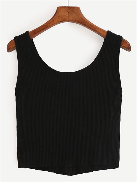 buttoned front ribbed knit crop tank top black shein sheinside