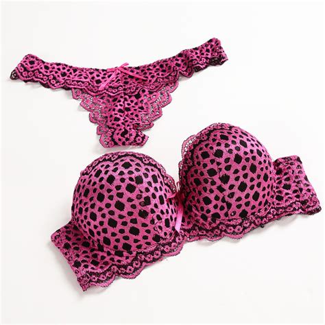 sexy leopard bra thong set push up lace bra and panty sets