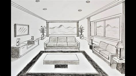 draw  room   point perspective drawing  living room