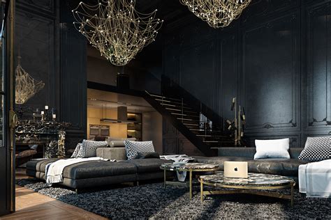 living spaces  dark  decadent black interiors
