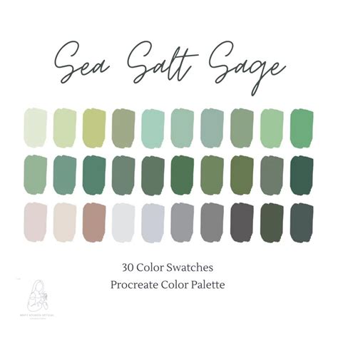 Sea Salt Sage Procreate Color Palette Procreate 30 Color Etsy