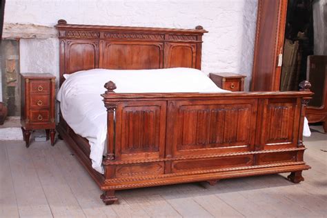 rare super king size  french antique carved walnut bed