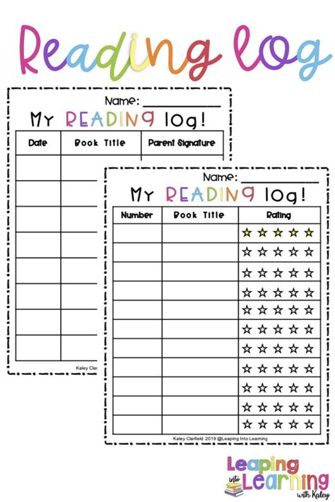 printable reading log  kindergarten