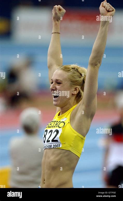 swedens kajsa bergqvist celebrates  winning gold   high jump women final