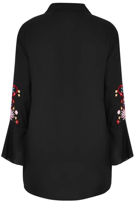 Yours London Black Floral Embroidered Pussy Bow Blouse Plus Size 16 To 32