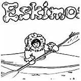 Eskimo Coloring Kayak Ride Polar Fishing Bear Boat sketch template