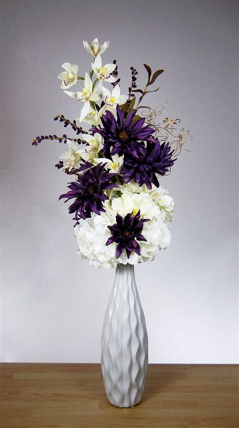 new tall purple and white orchid flower silk floral arrangement in