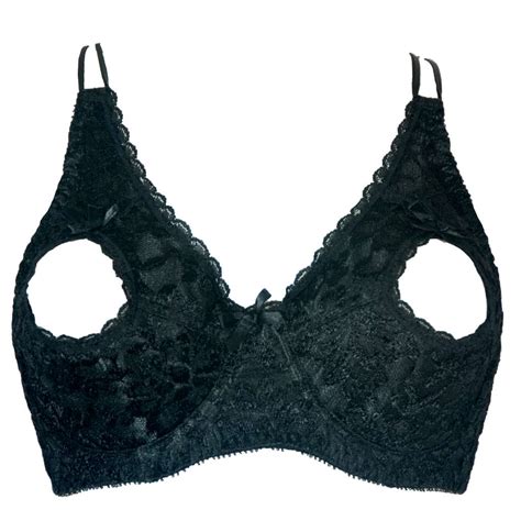 Open Tip Nipple Less Luster Lace Full Figure Bust Push Up Bra 40d Dd