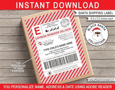 black santa shipping labels template printable north pole mail